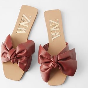 Zara Bow Flat Leather Sandals (US 6 1/2 EU 37)